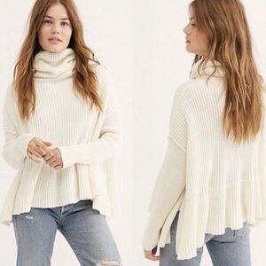 Free People Layer Cake Turtle Neck Ivory Peplum Ruffle and Drop Shoulder Sweater